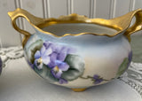 Vintage Hand Painted Purple Cottage Violets Sugar and Creamer Set