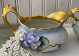 Vintage Hand Painted Purple Cottage Violets Sugar and Creamer Set
