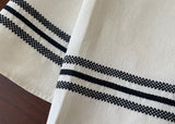 Vintage Linen Damask Guest or Tea Towel with Black Stripes