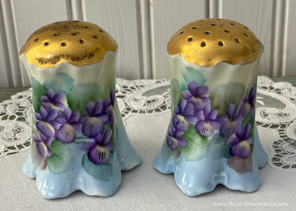 Vintage Hand Painted Purple Violets Salt and Pepper Shakers