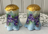 Vintage Hand Painted Purple Violets Salt and Pepper Shakers