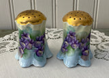 Vintage Hand Painted Purple Violets Salt and Pepper Shakers