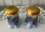 Vintage Hand Painted Purple Violets Salt and Pepper Shakers