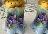 Vintage Hand Painted Purple Violets Salt and Pepper Shakers