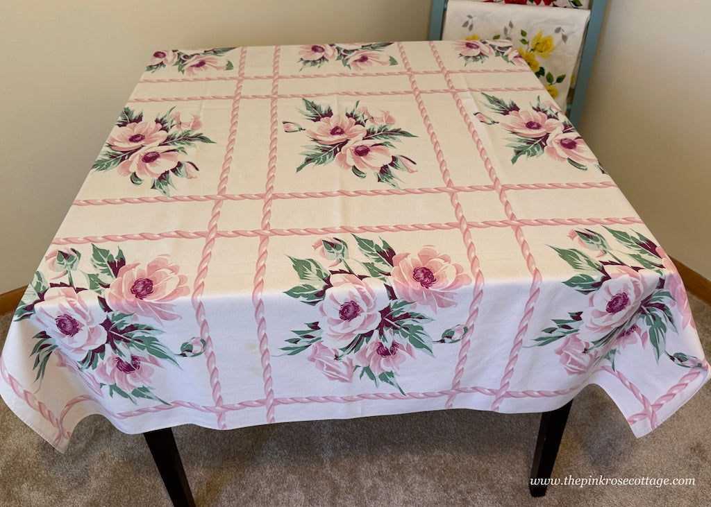 Vintage America's Pride Lynton Pink Peony Tablecloth