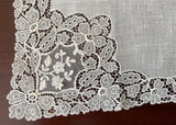 Vintage Fine Lace and Embroidery Linen Wedding Bridal Handkerchief