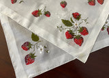 Vintage Red Strawberry and Petite White Blossoms Handkerchief