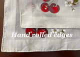 Vintage Red Cherries and Petite White Blossoms Handkerchief