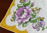 Vintage Purple and Yellow Peony and Lace Printed Handkerchief