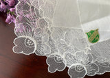 MWT Net Lace Handkerchief with Rose Floral Embroidery