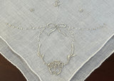 Tagged Vintage Madeira Linen White Wild Rose and Bow Embroidered Handkerchief