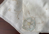 Unused Madeira Embroidered Cutwork Linen Handkerchief Florette