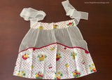 Vintage White Red Polka Dot Apron with Cherries and Fruit Baskets