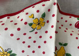Vintage White Red Polka Dot Apron with Cherries and Fruit Baskets