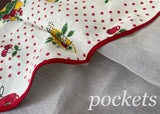 Vintage White Red Polka Dot Apron with Cherries and Fruit Baskets