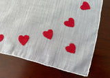 Vintage Valentine Appliquéd Red Heart Handkerchief