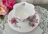 Vintage Shelley Pink and Purple Stocks Teacup and Saucer