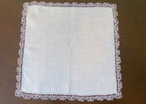 Vintage Purple Irish Linen Handkerchief with Lace Edge Tatting