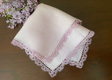 Vintage Purple Irish Linen Handkerchief with Lace Edge Tatting