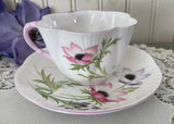 Vintage Shelley Pink and Purple Wind Flower Teacup and Saucer