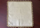 Tagged Vintage Yellow Irish Linen Handkerchief with Lace Edge Tatting
