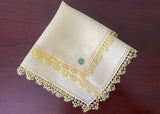 Tagged Vintage Yellow Irish Linen Handkerchief with Lace Edge Tatting