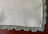Vintage Soft Green Irish Linen Handkerchief with Lace Edge Tatting