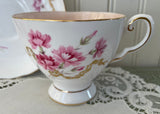 Vintage Tuscan Pink Dianthus Gold Ribbon Teacup and Saucer