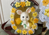 3 Handmade Real Easter Egg Diorama Ornaments Cute Bunnies