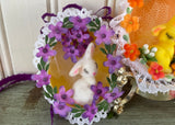 3 Handmade Real Easter Egg Diorama Ornaments Flocked Bunnies