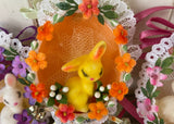 3 Handmade Real Easter Egg Diorama Ornaments Flocked Bunnies
