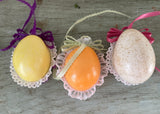 3 Handmade Real Easter Egg Diorama Ornaments Flocked Bunnies