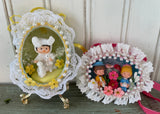2 Hand Made Real Easter Egg Diorama Ornaments Children and Bunnies