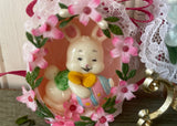 3 Hand Made Real Easter Egg Diorama Ornaments with White Bunnies