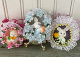 3 Hand Made Real Easter Egg Diorama Ornaments with White Bunnies