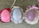 3 Hand Made Real Easter Egg Diorama Ornaments with White Bunnies