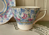Vintage Rosina Blue and Pink Floral Chintz Teacup and Saucer