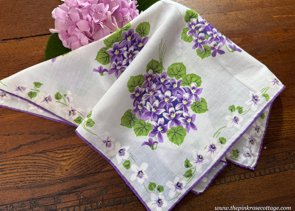 Vintage Purple White Violet Bouquet Handkerchief