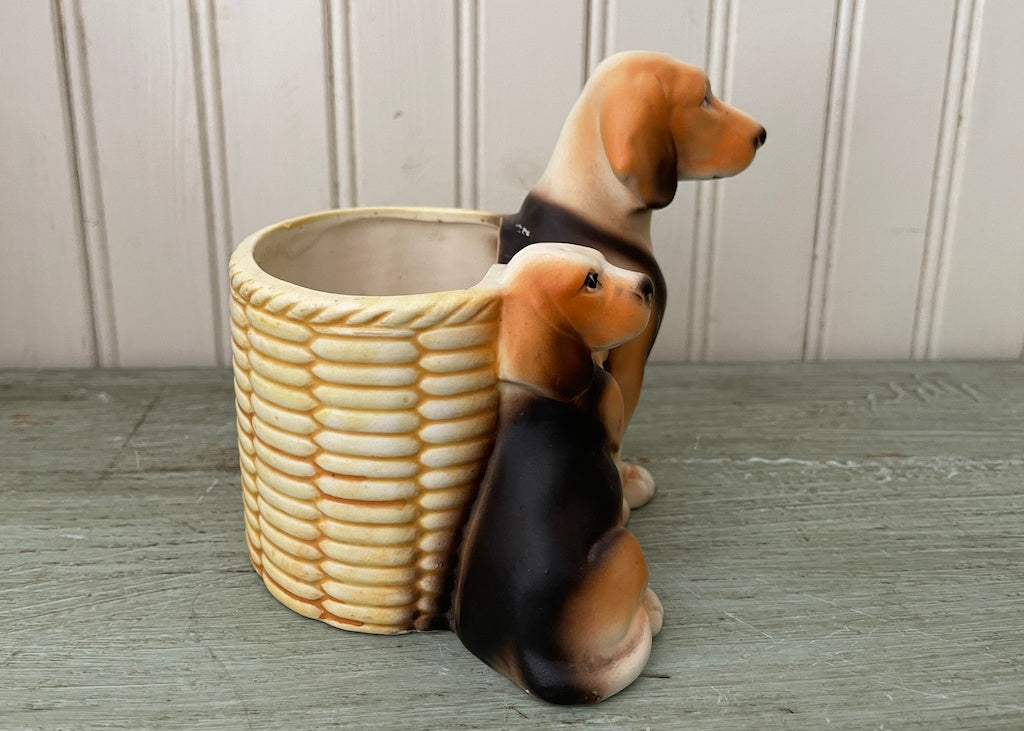 beagle plant pot Vintage Brinn's Mother Beagle Dog with Puppy Planter Vase