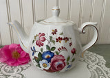Vintage Ellgreave Wood & Sons England Ironstone Pink Rose Teapot