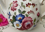 Vintage Ellgreave Wood & Sons England Ironstone Pink Rose Teapot