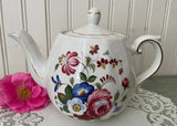 Vintage Ellgreave Wood & Sons England Ironstone Pink Rose Teapot