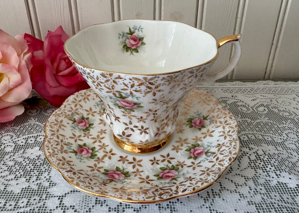 Vintage Royal Albert Chintz Pink Rose and Gold Flowers Teacup