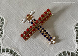 Vintage Patriotic Red White Blue Rhinestone WWII Plane Pin Brooch