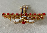 Vintage Patriotic Red White Blue Rhinestone WWII Plane Pin Brooch