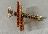 Vintage Patriotic Red White Blue Rhinestone WWII Plane Pin Brooch