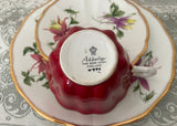 Vintage Adderley Red with Columbine Teacup Saucer Luncheon Plate Trio