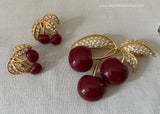 Joan Rivers Classic Collection Cherries Pin and Earrings in Box