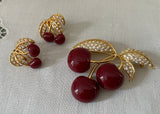 Joan Rivers Classic Collection Cherries Pin and Earrings in Box