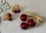 Joan Rivers Classic Collection Cherries Pin and Earrings in Box